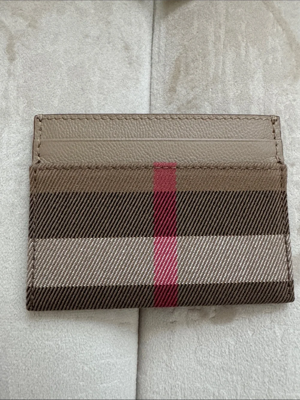 Burberry Chestnut Beige and Red Striped Card Holder